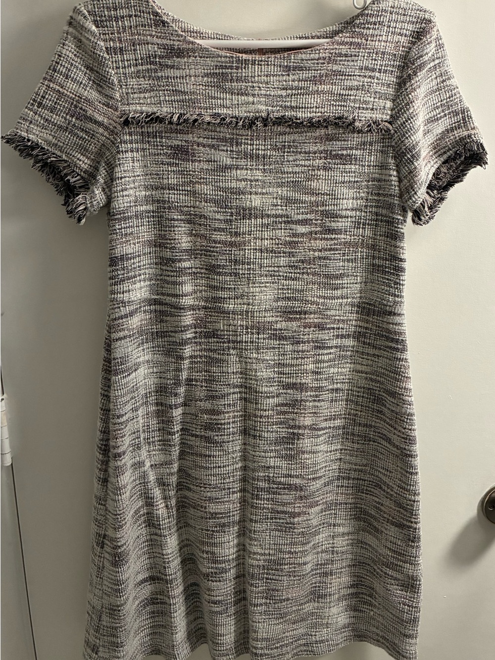 Connected Apparel Cream and Gray Tweed-Effect Mini Dress